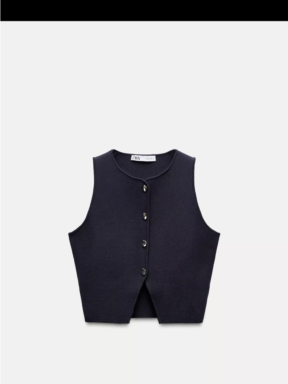 Zara Navy Sleeveless Button-Front Knit Vest